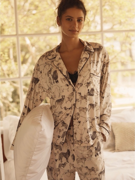Anthropologie Other - NWT Dog The Lyrebird ModaLuxe Long-Sleeve Pyjama Shirt Cream Dog Print